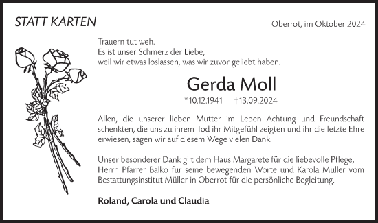 Traueranzeige von Gerda Moll von Rundschau Gaildorf