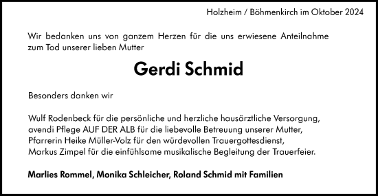 Traueranzeige von Gerdi Schmid von NWZ Neue Württembergische Zeitung