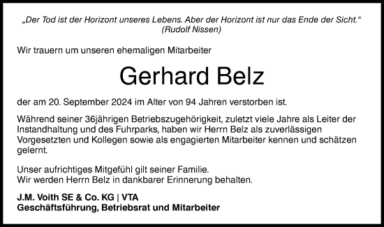 Traueranzeige von Gerhard Belz von Hohenloher Tagblatt