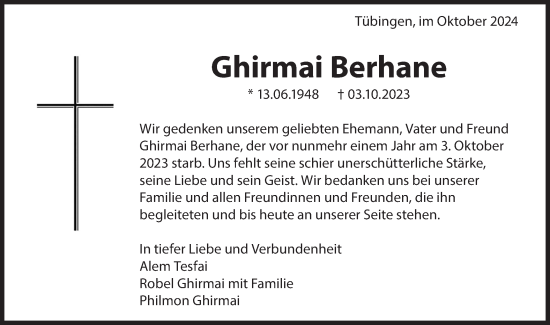 Traueranzeige von Ghirmai Berhane von Neckar-Chronik