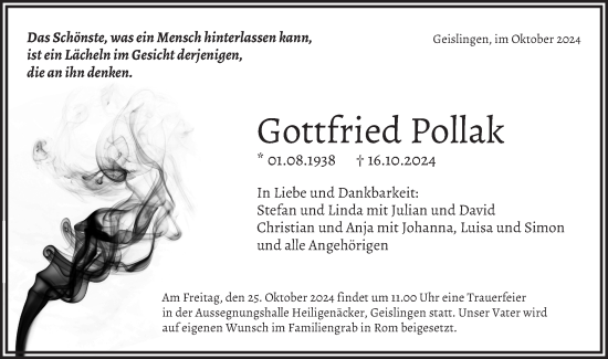 Traueranzeige von Gottfried Pollak von Geislinger Zeitung