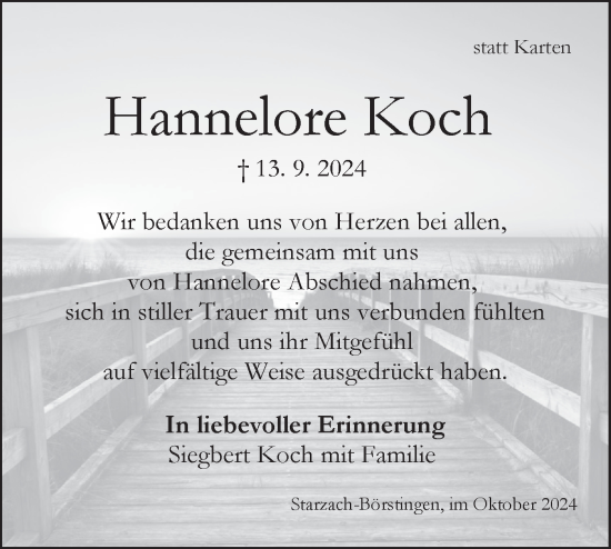 Traueranzeige von Hannelore Koch von Neckar-Chronik