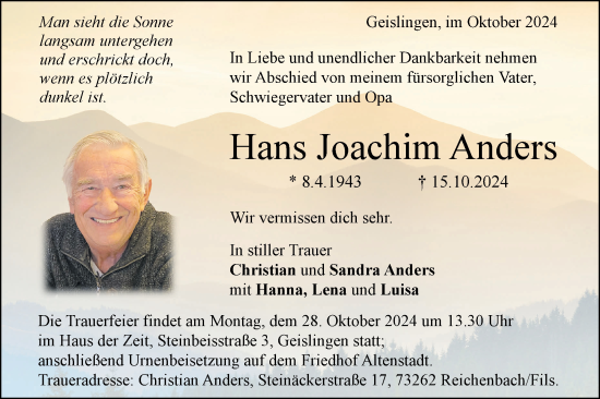 Traueranzeige von Hans Joachim Anders von Geislinger Zeitung