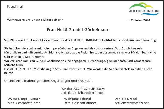 Traueranzeige von Heidi Gundel-Göckelmann von NWZ Neue Württembergische Zeitung