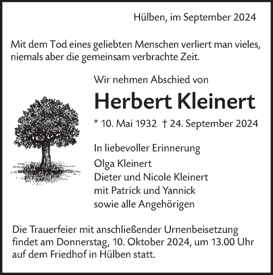 Traueranzeige von Herbert Kleinert von Alb-Bote/Metzinger-Uracher Volksblatt