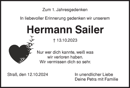 Traueranzeige von Hermann Sailer von SÜDWEST PRESSE Ausgabe Ulm/Neu-Ulm/Neu-Ulmer Zeitung