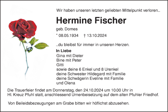 Traueranzeige von Hermine Fischer von SÜDWEST PRESSE Ausgabe Ulm/Neu-Ulm