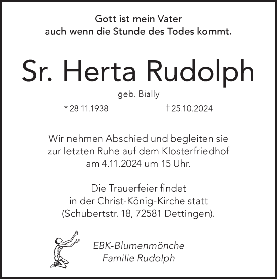 Traueranzeige von Herta Rudolph von Alb-Bote/Metzinger-Uracher Volksblatt