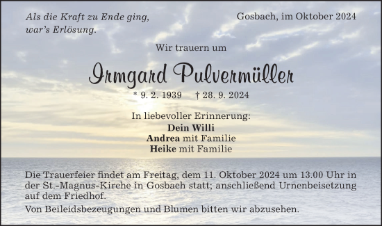 Traueranzeige von Irmgard Pulvermüller von Geislinger Zeitung