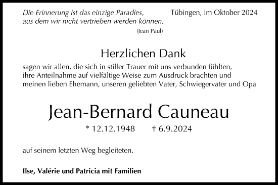 Traueranzeige von Jean-Bernard Cauneau von Schwäbische Tagblatt