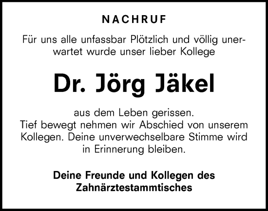 Traueranzeige von Jörg Jäkel von Hohenloher Tagblatt