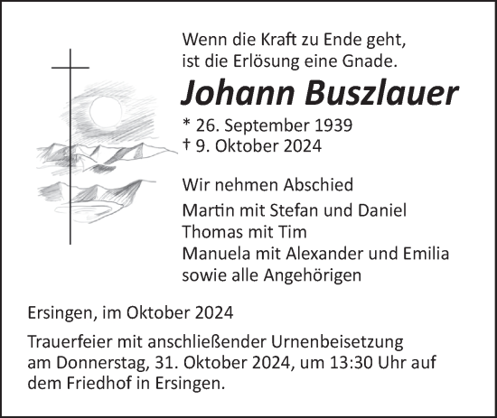 Traueranzeige von Johann Buszlauer von SÜDWEST PRESSE Ausgabe Ulm/Neu-Ulm