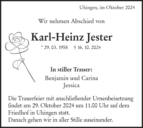 Traueranzeige von Karl-Heinz Jester von NWZ Neue Württembergische Zeitung