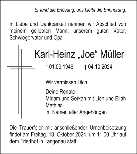 Traueranzeige von Karl-Heinz Müller von SÜDWEST PRESSE Ausgabe Ulm/Neu-Ulm