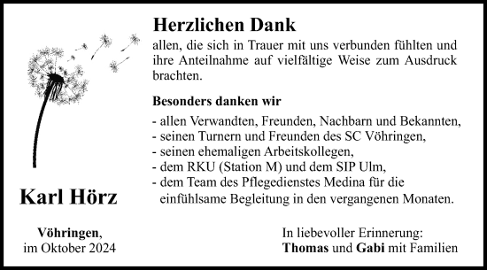 Traueranzeige von Karl Hörz von SÜDWEST PRESSE Ausgabe Ulm/Neu-Ulm