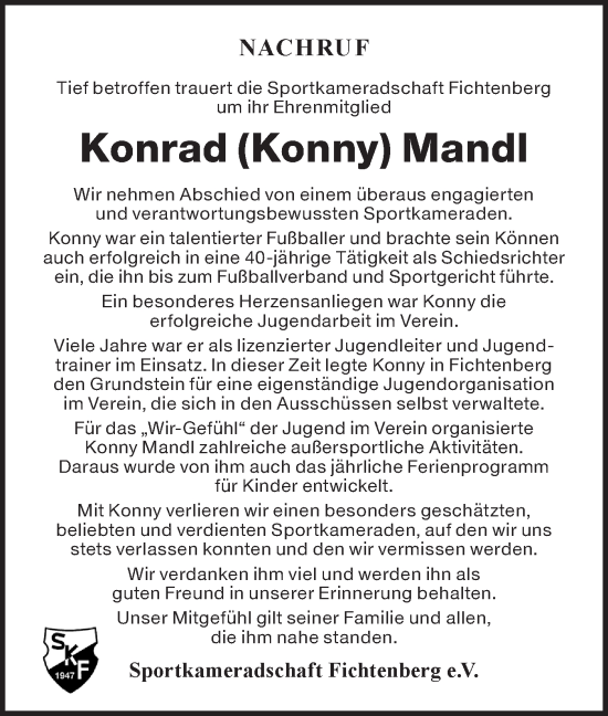 Traueranzeige von Konrad Mandl von Rundschau Gaildorf