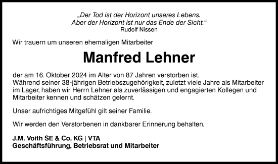 Traueranzeige von Manfred Lehner von Hohenloher Tagblatt