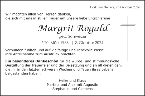 Traueranzeige von Margrit Rogald von Neckar-Chronik