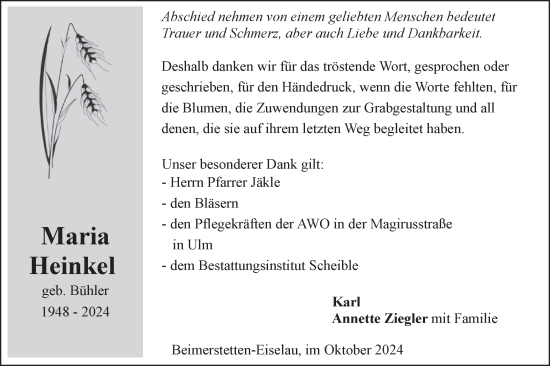 Traueranzeige von Maria Heinkel von SÜDWEST PRESSE Ausgabe Ulm/Neu-Ulm