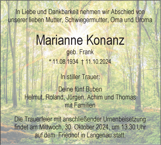 Traueranzeige von Marianne Konanz von SÜDWEST PRESSE Ausgabe Ulm/Neu-Ulm