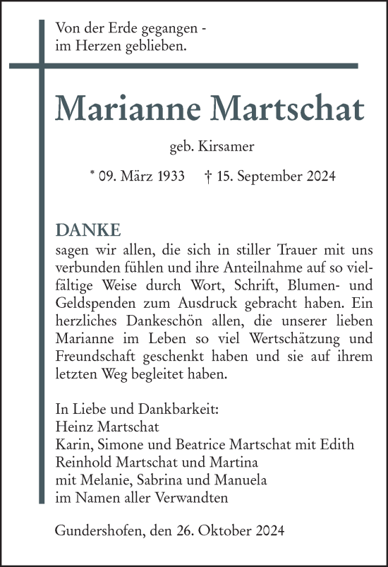 Traueranzeige von Marianne Martschat von Alb-Bote/Ehinger Tagblatt