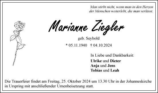 Traueranzeige von Marianne Ziegler von Geislinger Zeitung