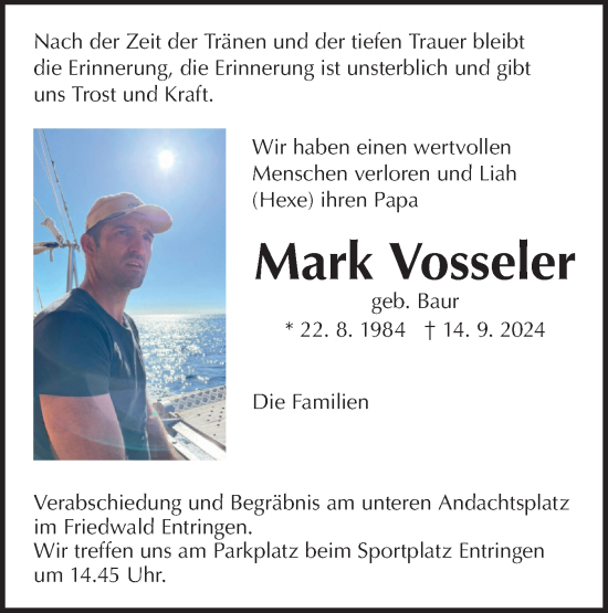 Traueranzeige von Mark Vosseler von Schwäbische Tagblatt