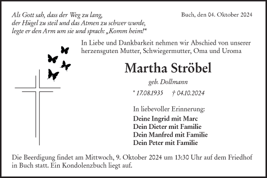 Traueranzeige von Martha Ströbel von Hohenloher Tagblatt