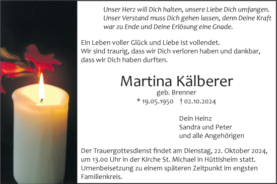 Traueranzeige von Martina Kälberer von SÜDWEST PRESSE Ausgabe Ulm/Neu-Ulm