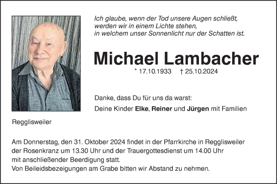 Traueranzeige von Michael Lambacher von SÜDWEST PRESSE Ausgabe Ulm/Neu-Ulm