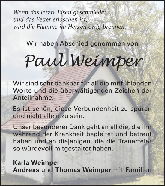 Traueranzeige von Paul Weimper von Geislinger Zeitung