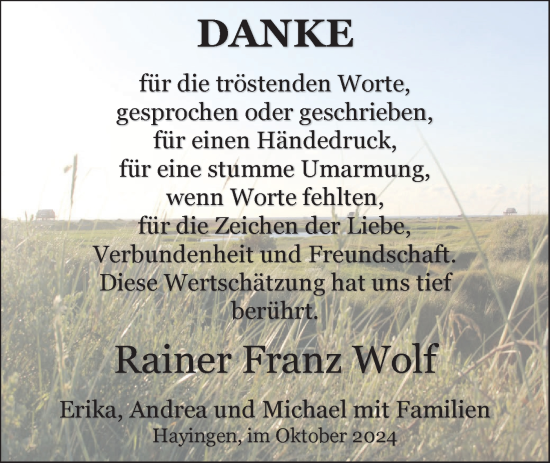 Traueranzeige von Rainer Franz Wolf von Alb-Bote/Metzinger-Uracher Volksblatt