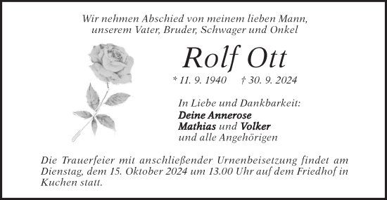 Traueranzeige von Rolf Ott von Geislinger Zeitung