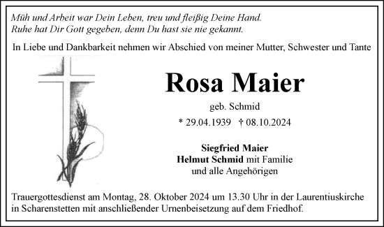 Traueranzeige von Rosa Maier von SÜDWEST PRESSE Ausgabe Ulm/Neu-Ulm