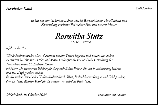 Traueranzeige von Roswitha Stütz von Rundschau Gaildorf