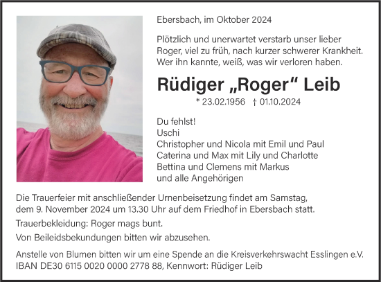 Traueranzeige von Rüdiger Leib von NWZ Neue Württembergische Zeitung/Geislinger Zeitung