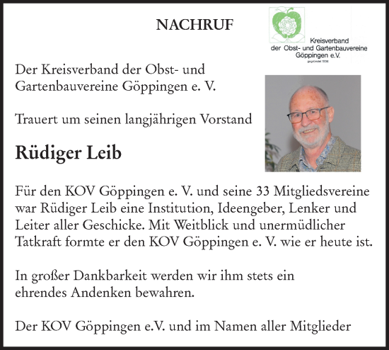 Traueranzeige von Rüdiger Leib von NWZ Neue Württembergische Zeitung/Geislinger Zeitung