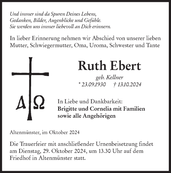 Traueranzeige von Ruth Ebert von Hohenloher Tagblatt