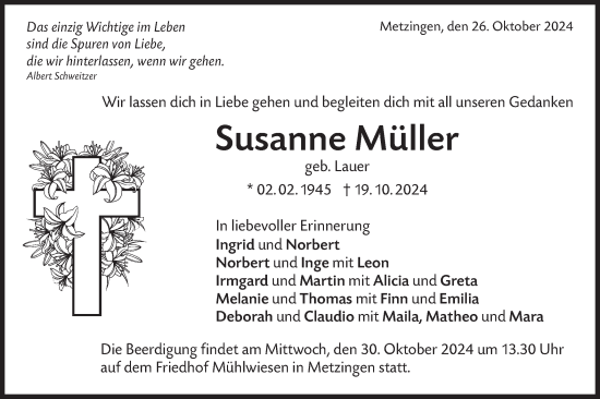 Traueranzeige von Susanne Müller von Alb-Bote/Metzinger-Uracher Volksblatt