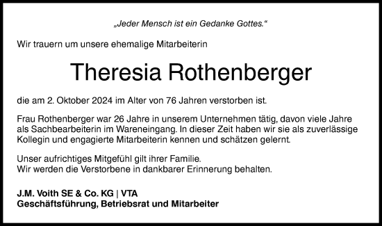 Traueranzeige von Theresia Rothenberger von Hohenloher Tagblatt