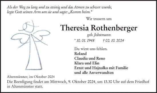 Traueranzeige von Theresia Rothenberger von Hohenloher Tagblatt