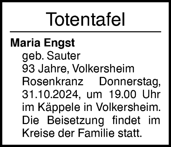 Traueranzeige von Totentafel vom 29.10.2024 von Ehinger Tagblatt