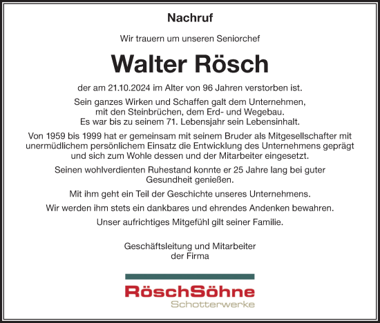 Traueranzeige von Walter Rösch von Alb-Bote/Metzinger-Uracher Volksblatt