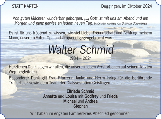 Traueranzeige von Walter Schmid von Geislinger Zeitung