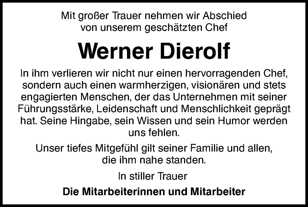  Traueranzeige für Werner Dierolf vom 02.10.2024 aus Haller Tagblatt