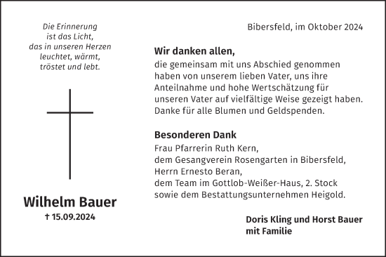 Traueranzeige von Wilhelm Bauer von Haller Tagblatt