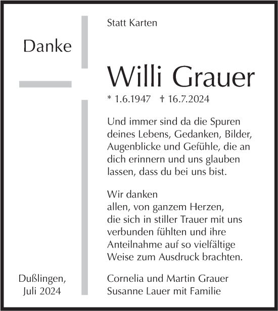 Traueranzeige von Willi Grauer von Neckar-Chronik