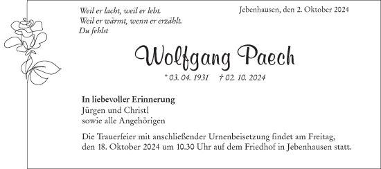 Traueranzeige von Wolfgang Paech von NWZ Neue Württembergische Zeitung