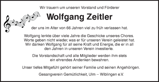 Traueranzeige von Wolfgang Zeitler von SÜDWEST PRESSE Ausgabe Ulm/Neu-Ulm