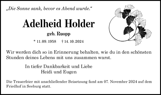 Traueranzeige von Adelheid Holder von Alb-Bote/Metzinger-Uracher Volksblatt